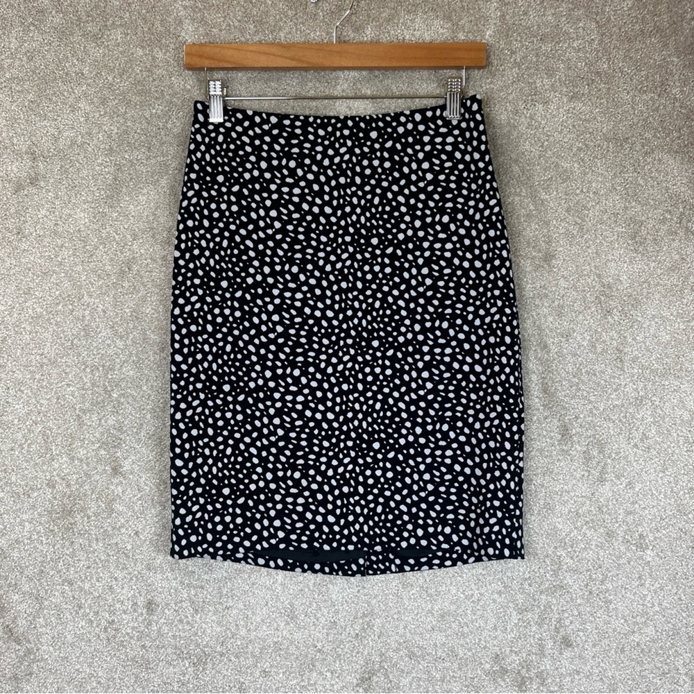 Talbots Skirt Womens 2 Petite Black White Polka Dot Lined Stretch Career- 3678